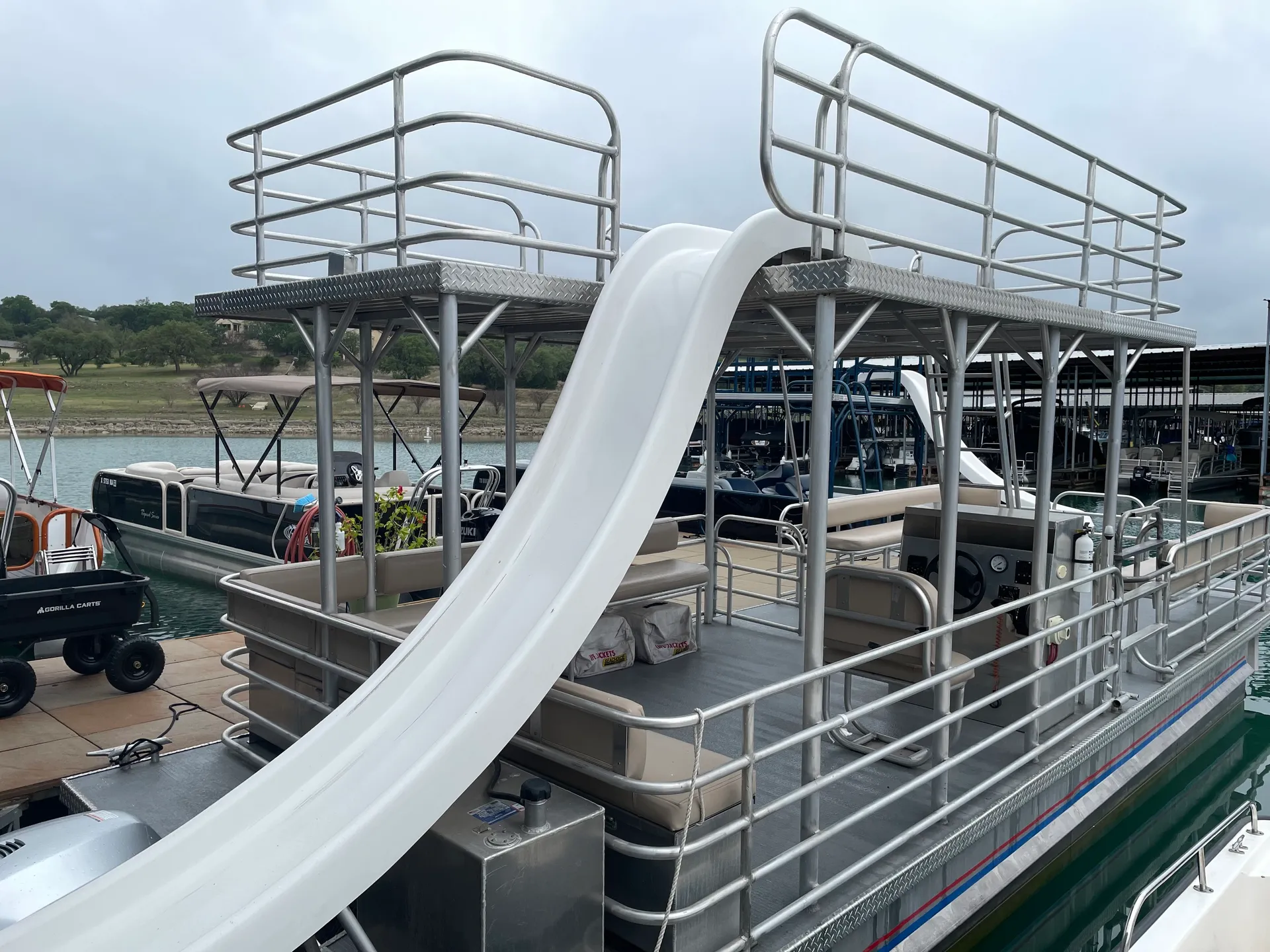 Ready for your party on double decker W/Slide in Canyon Lake! Cranes