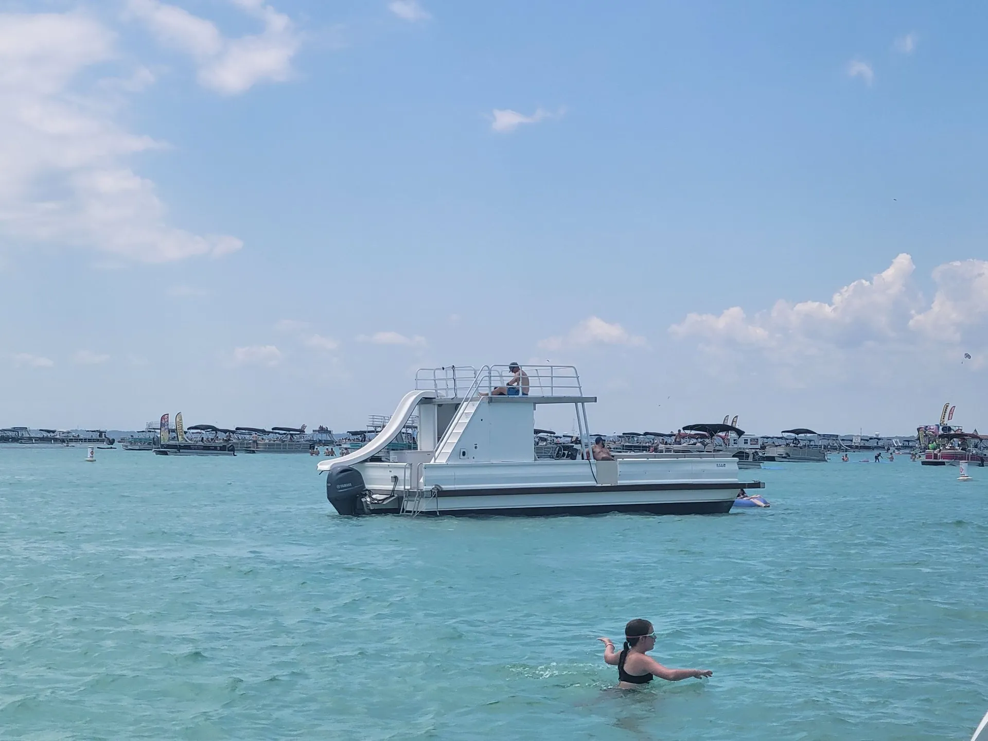 35ft Party Pontoon with a bathroom Upper deck with slide and wet bar
