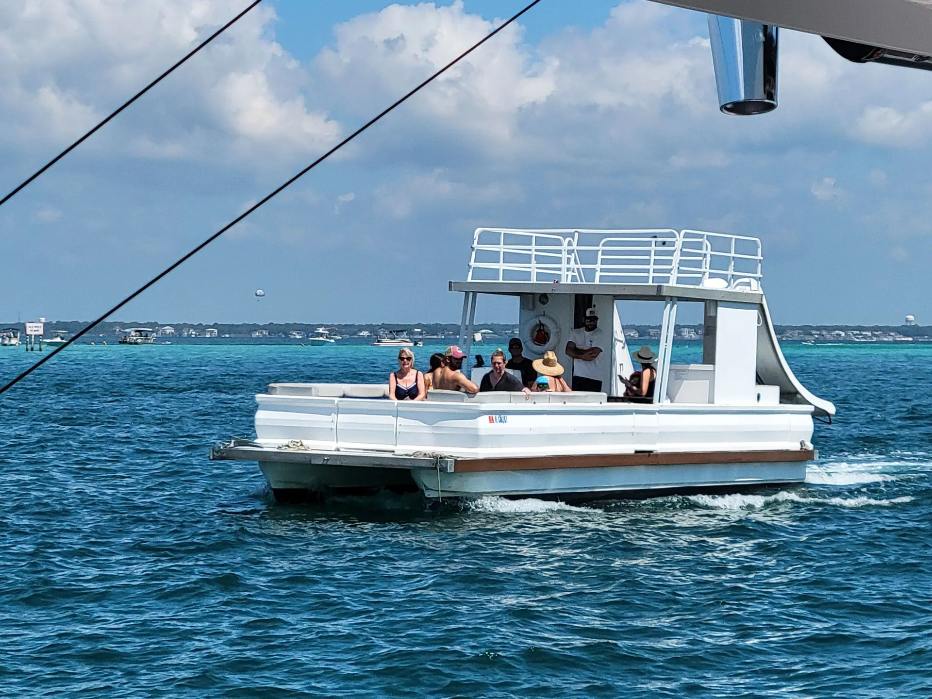 35ft Party Pontoon with a bathroom Upper deck with slide and wet bar