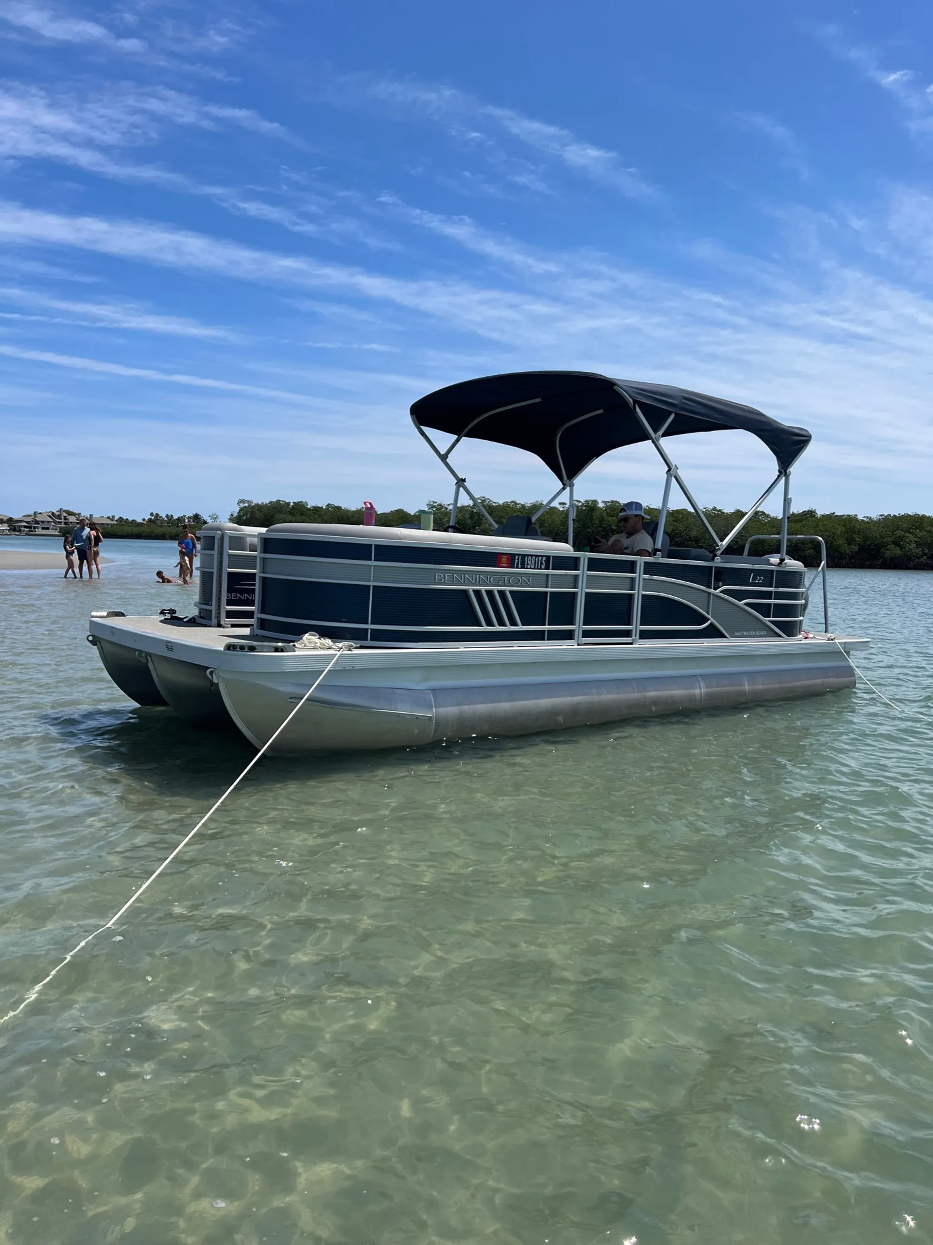 Sunset cruise and sandbar trips aboard our Brand New Pontoon Boat.