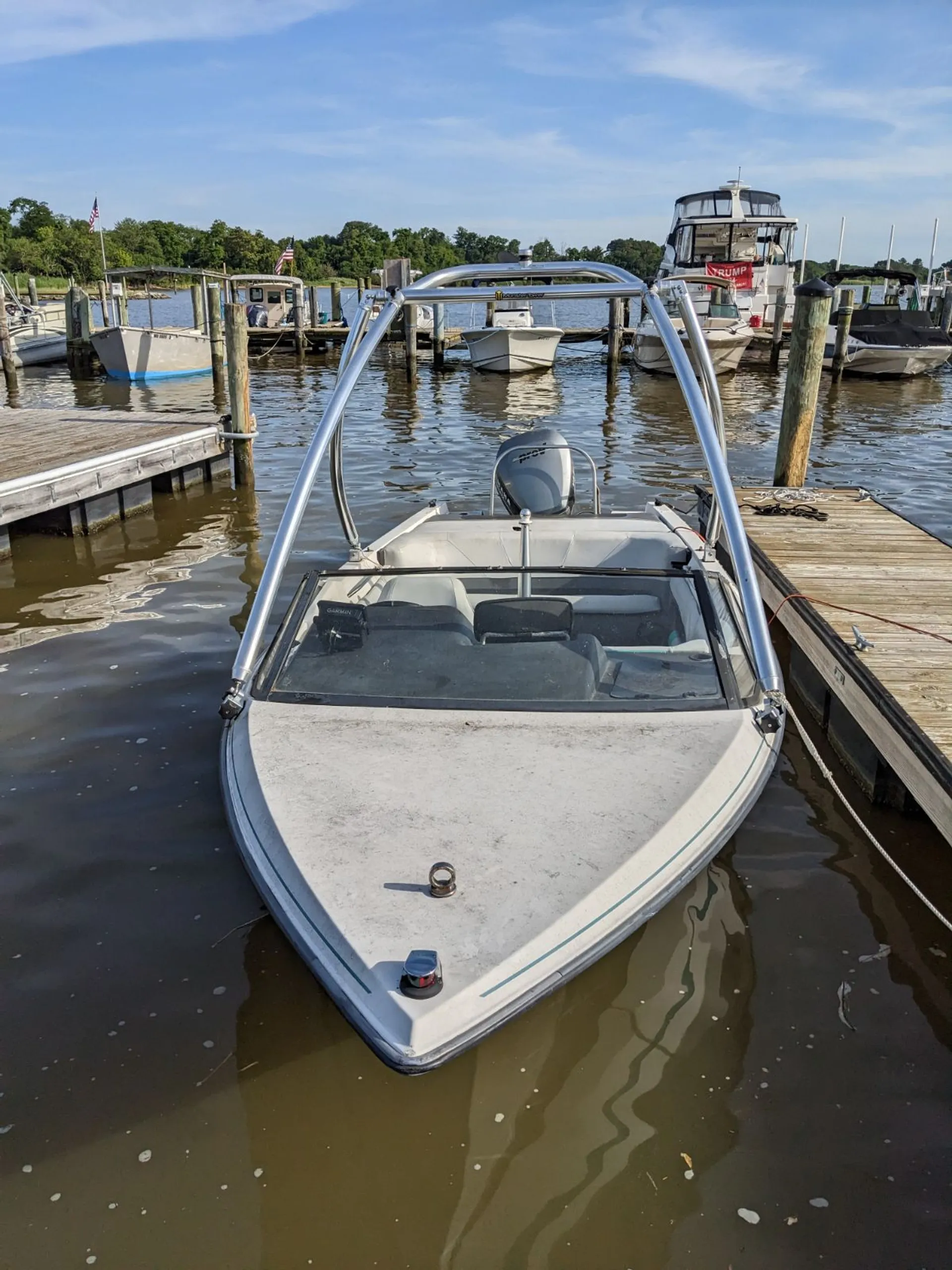 Ski boat with wakeboard tower