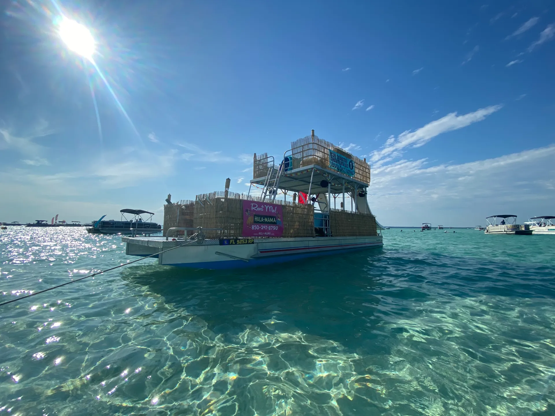 Tiki Themed Hula-Mama 30 ft pontoon 2slides 150 HP Fuel Included 