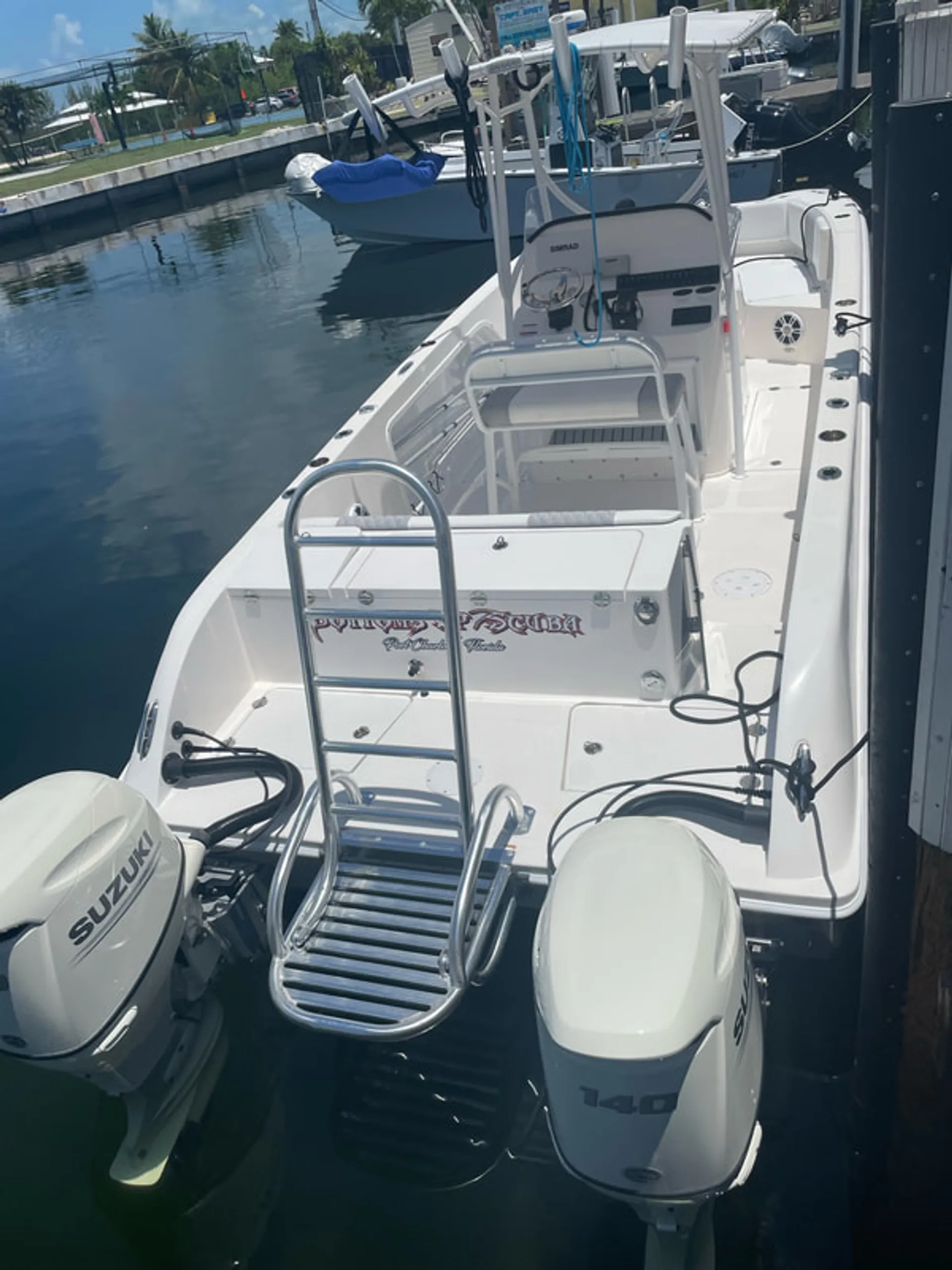 Catamaran with Twin 140s. Offshore ready