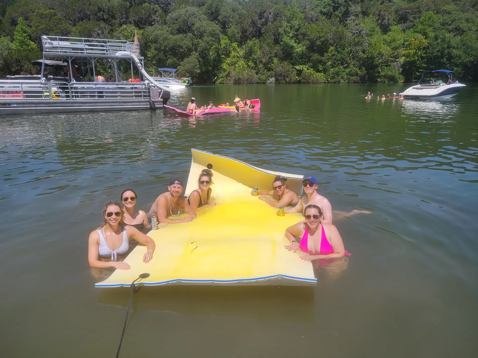 Fully Equipped Tritoon w/ Bluetooth Stereo, Floating Mat & Cooler Inc