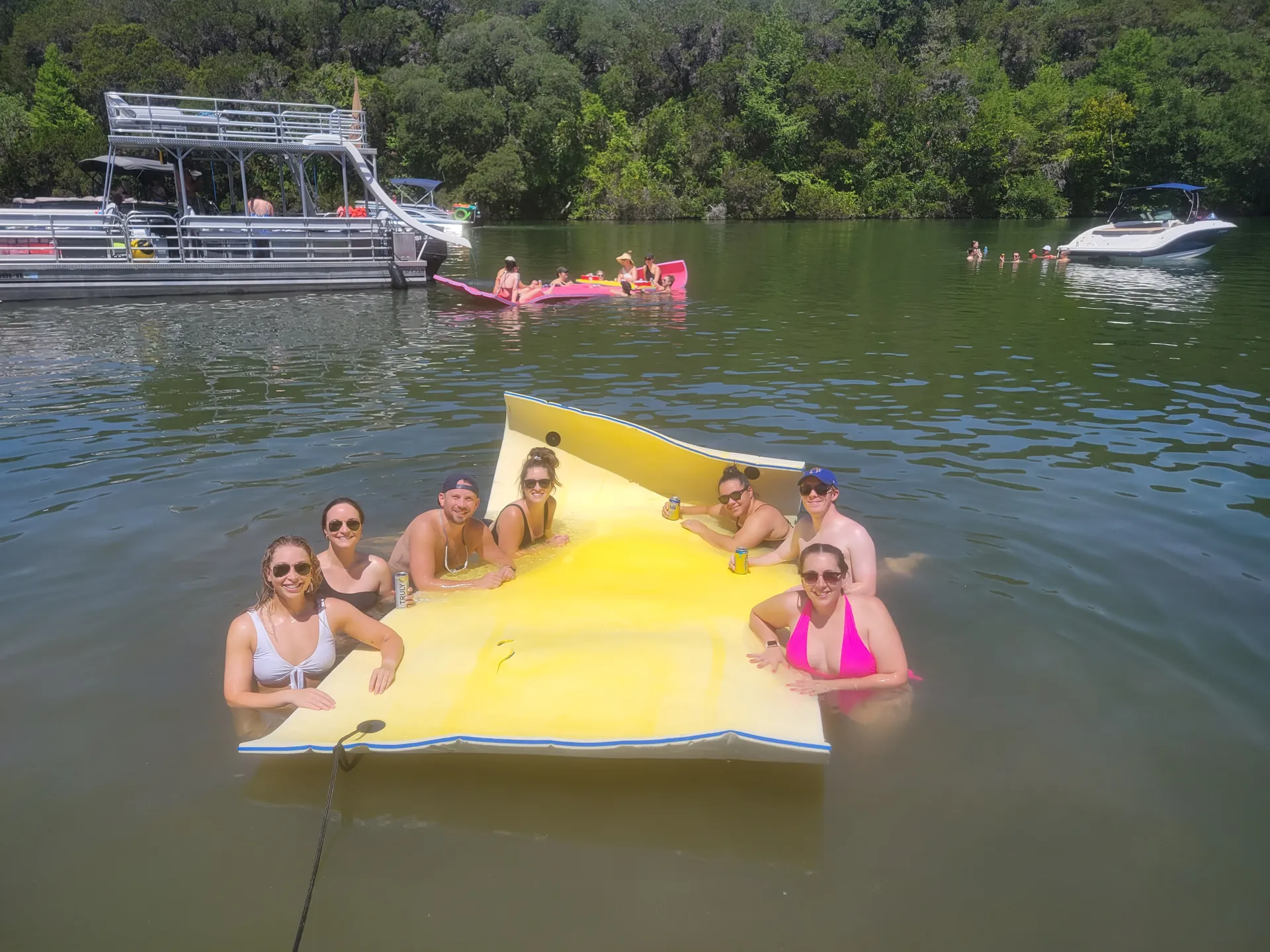 Fully Equipped Tritoon w/ Bluetooth Stereo, Floating Mat & Cooler Inc