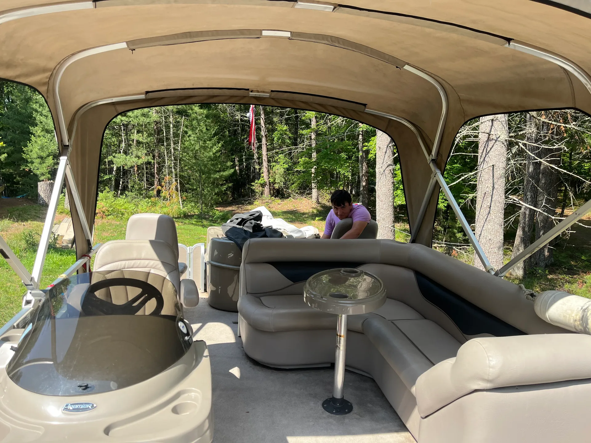 22 ft pontoon fishing boat on semi private lake