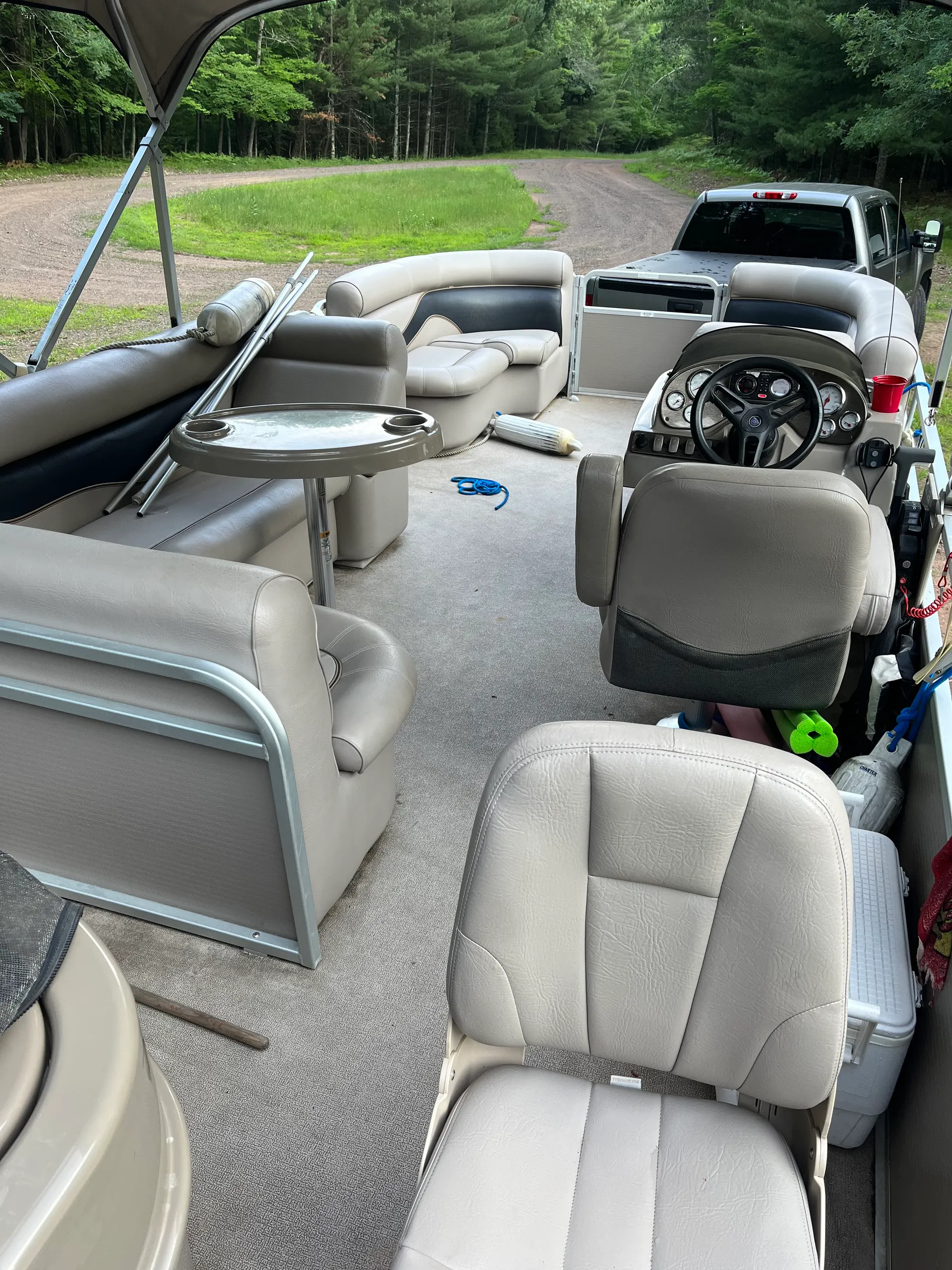 22 ft pontoon fishing boat on semi private lake