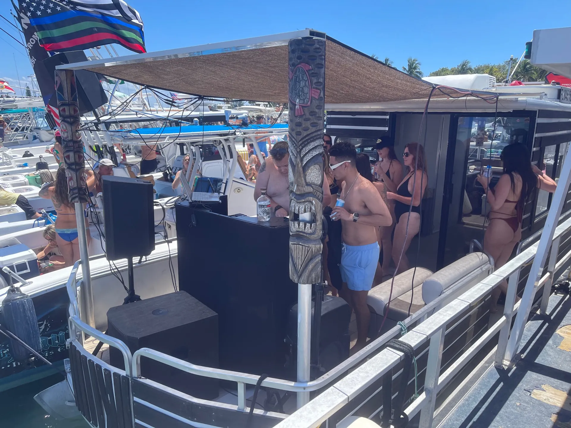 Tiki barge has Restroom with Heat or A/C  32 foot long 