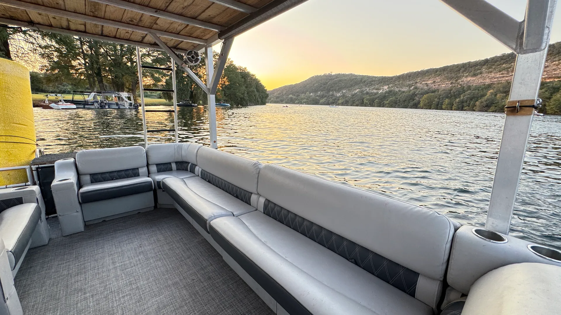 The "vibe deck" 30ft double decker on lake austin