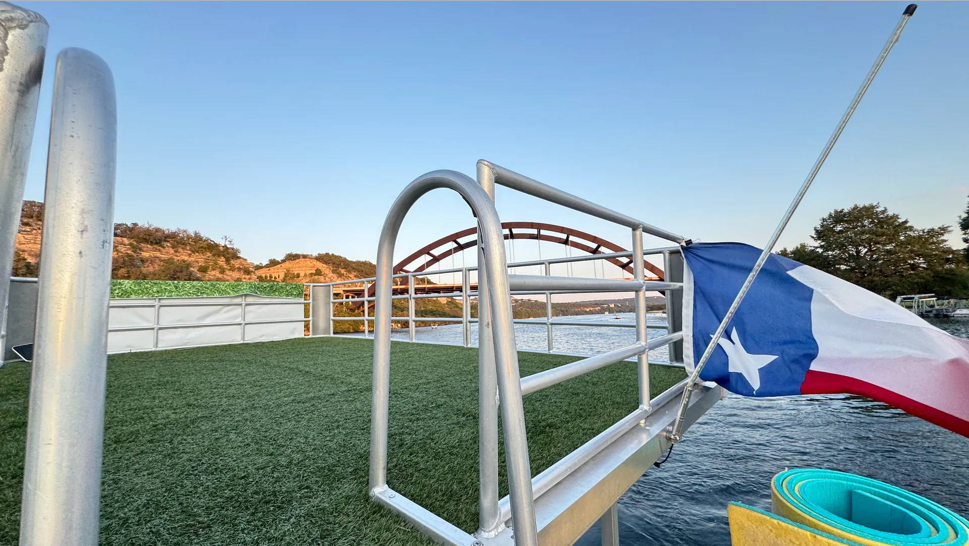 The "vibe deck" 30ft double decker on lake austin