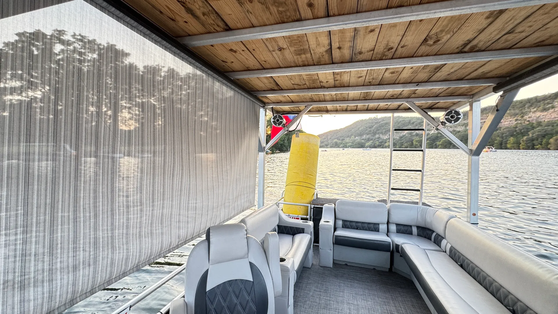 The "vibe deck" 30ft double decker on lake austin