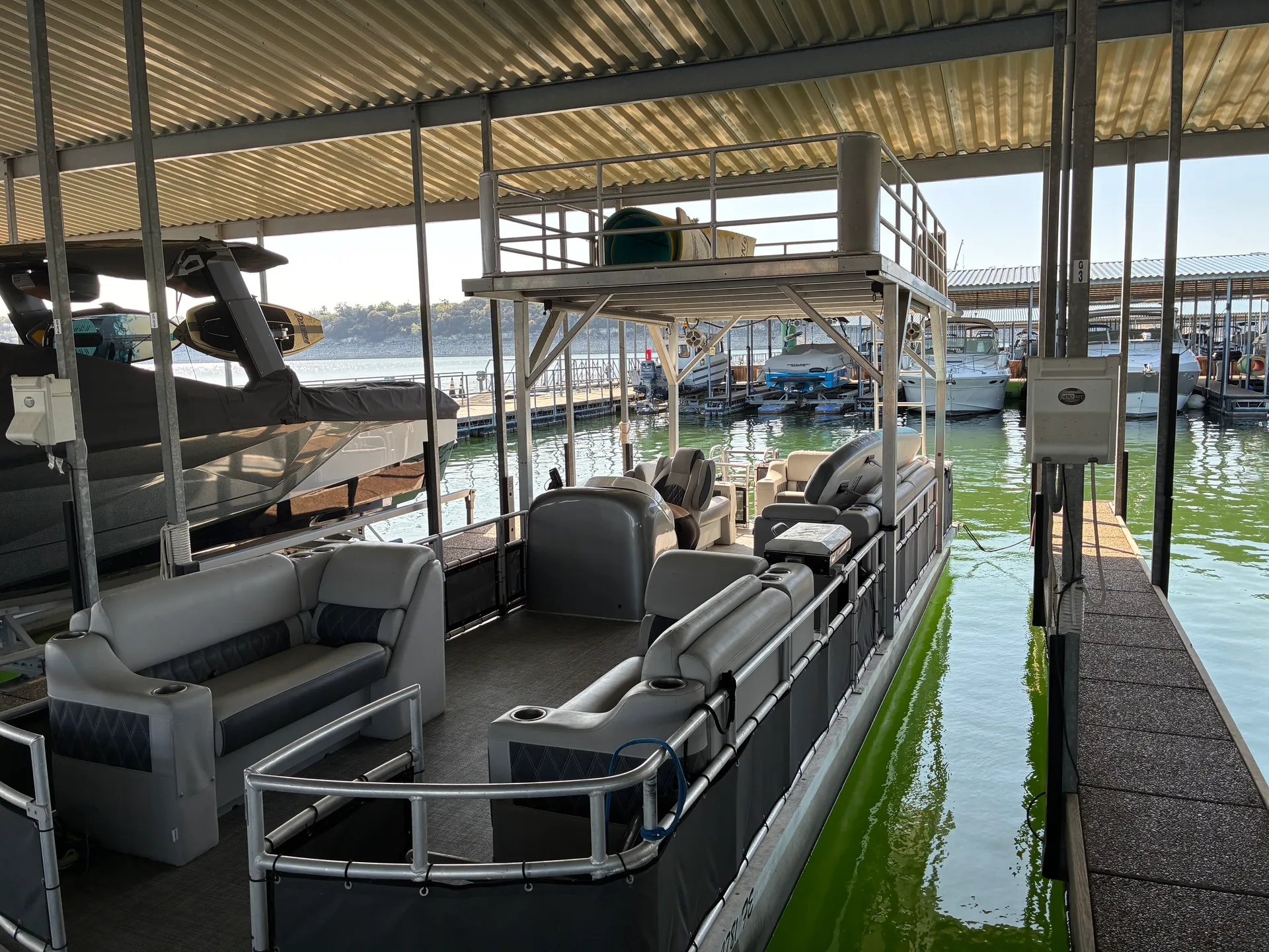 The "vibe deck" 30ft double decker on lake austin
