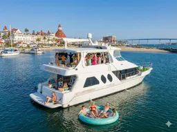62' 🥳#1 Party Deck 🎤Karaoke 💃Dance Flr 🏈TVs 👙Swim 🛟Floaty 🤩13px boat photo