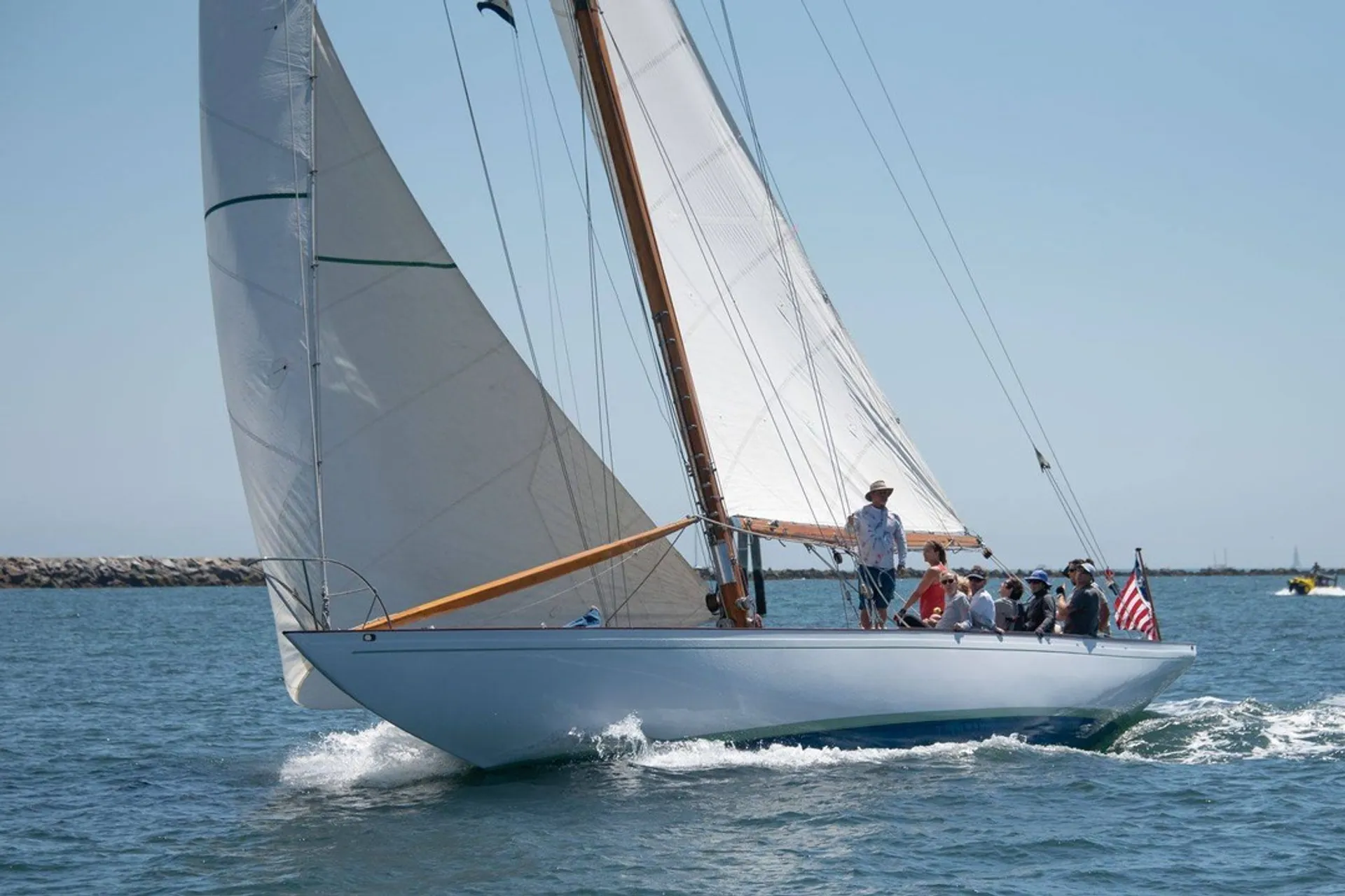 Classic Wooden Racing Yacht with Timeless Elegance