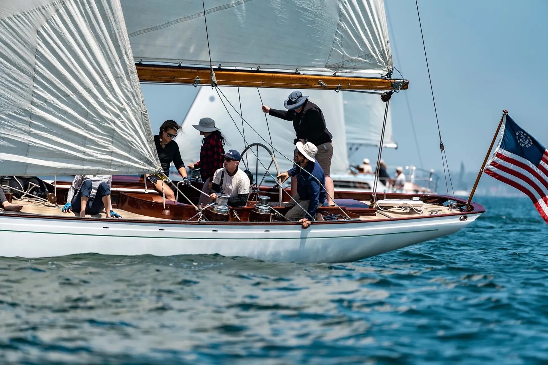 Classic Wooden Racing Yacht with Timeless Elegance