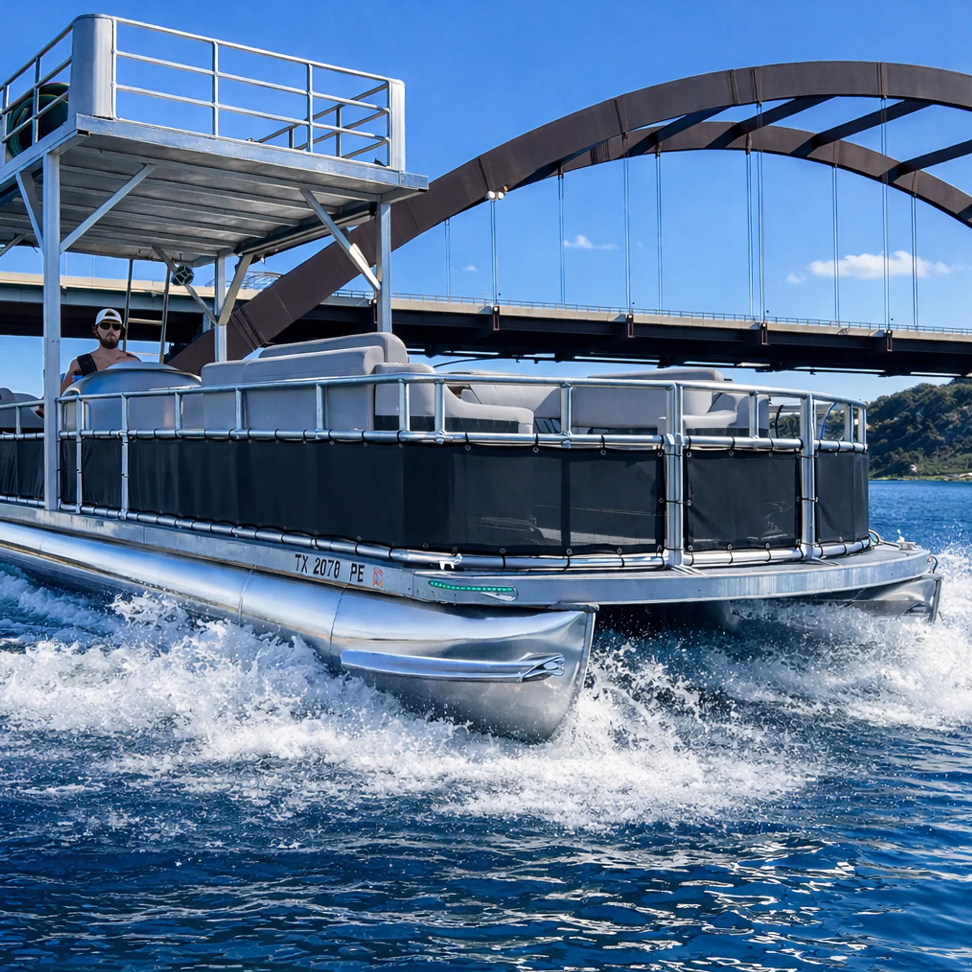 The "vibe deck" 30ft double decker on lake austin