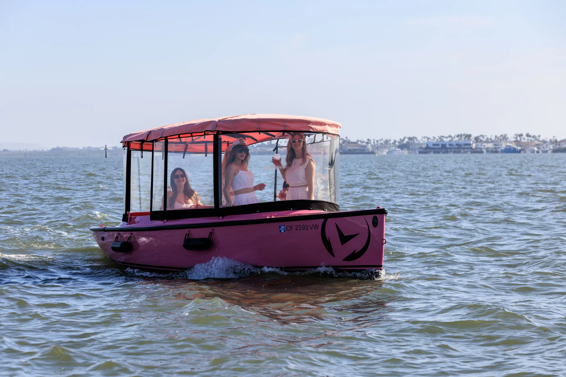 Pink Electric Boat Rental in San Diego (Drive It Yourself • Seats 10)
