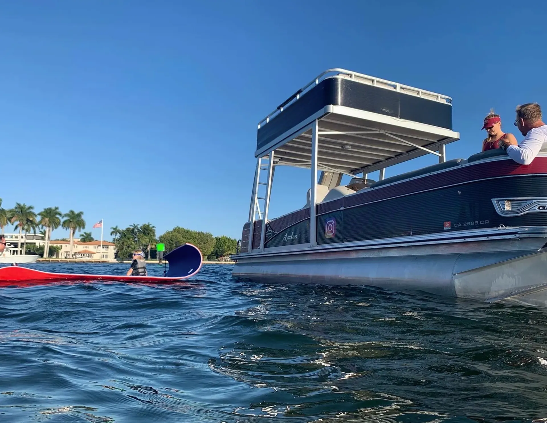 Avalon Funship pontoon for charter in Fort Lauderdale! Water slide
