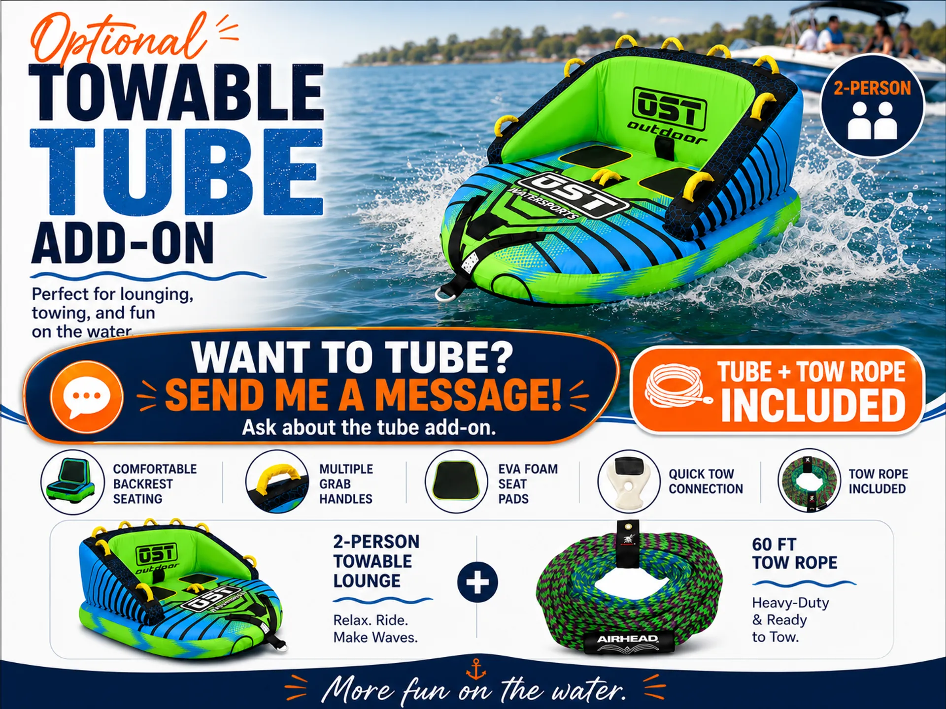 🌅 Sunset-Ready 21' Sea Ray — Bluetooth, Bimini, Cruising + Tubing Add