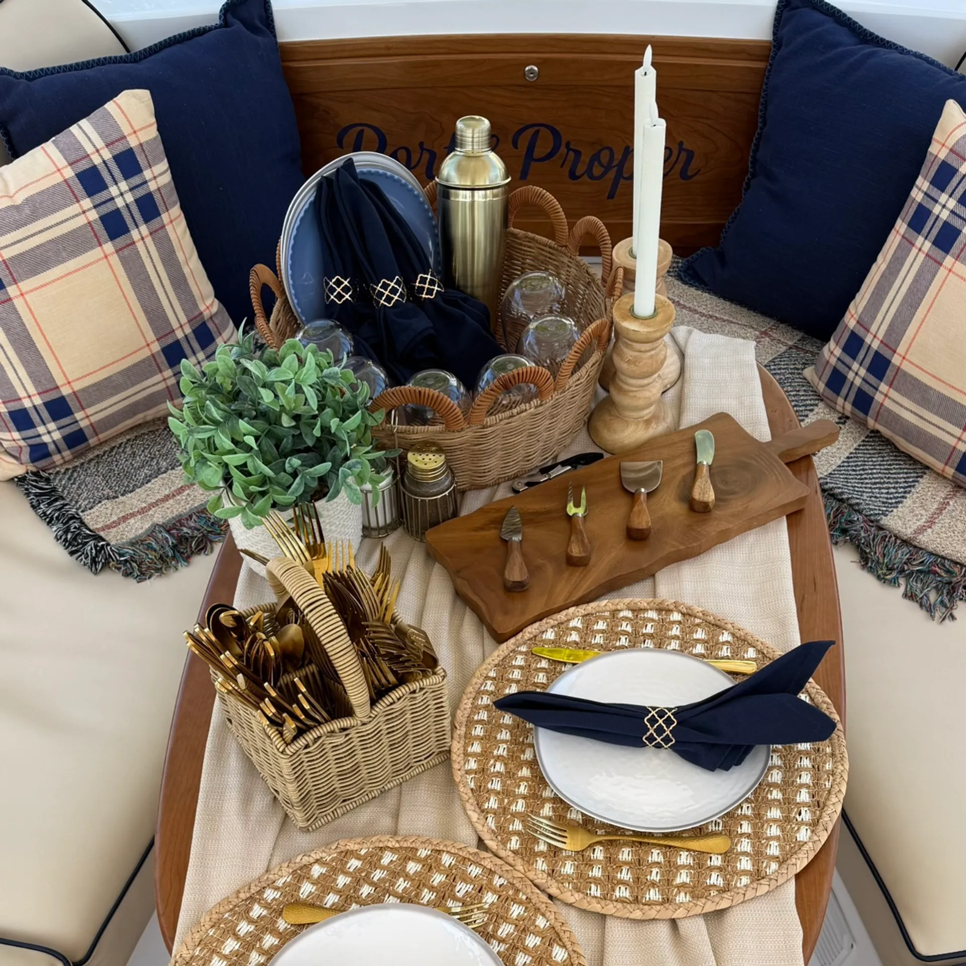 Port & Proper's Luxury Captained Duffy w/ Fire Pit &Styled Tablescape