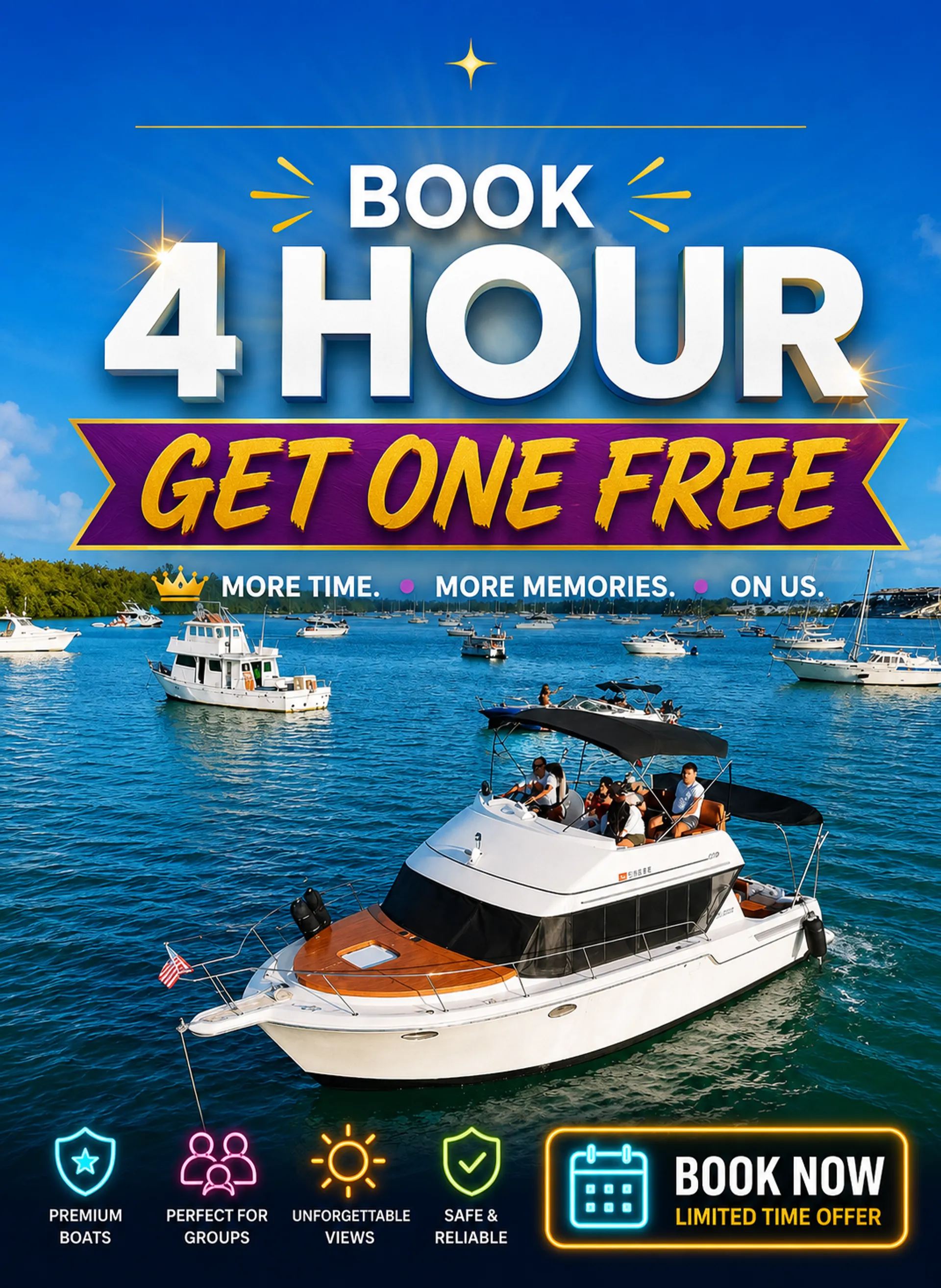 "SPECIAL DISCOUNT WEEKDAYS" FLYBRIDGE CARVER AFT CABIN