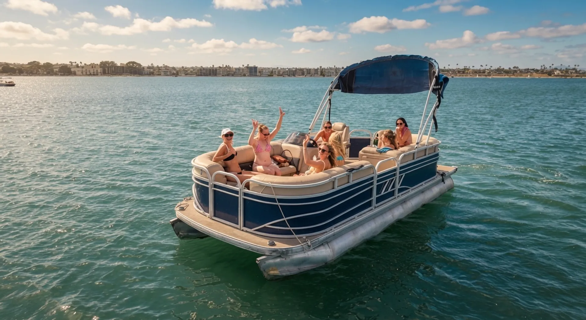 Cruise Mission Bay with Friends on a 10-Person Pontoon