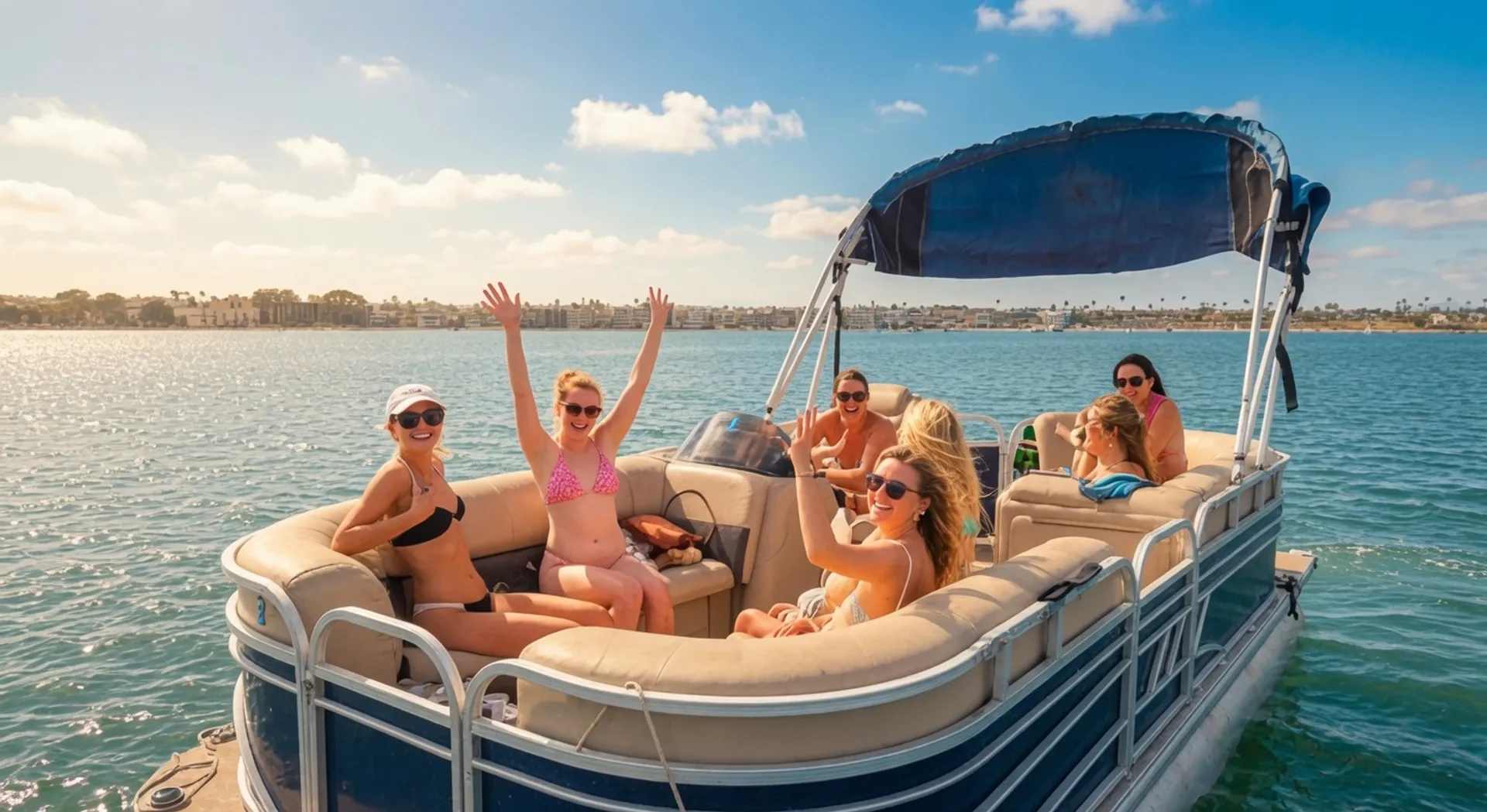 Cruise Mission Bay with Friends on a 10-Person Pontoon
